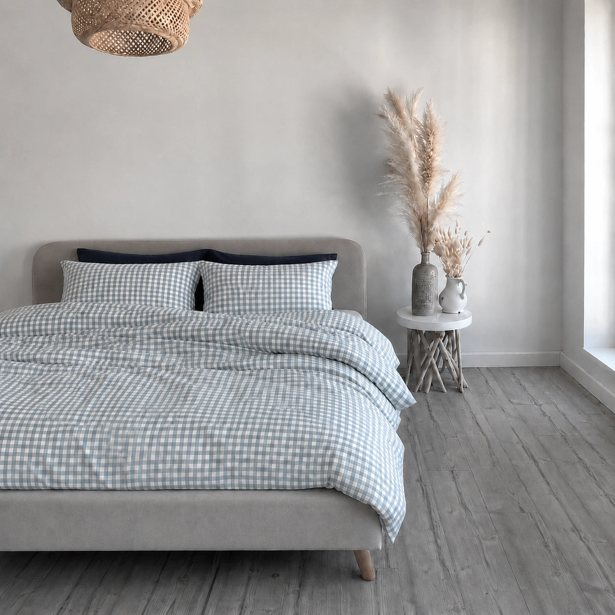 Washed Cotton Plaid Bedding Set – 3 or 4 Pieces