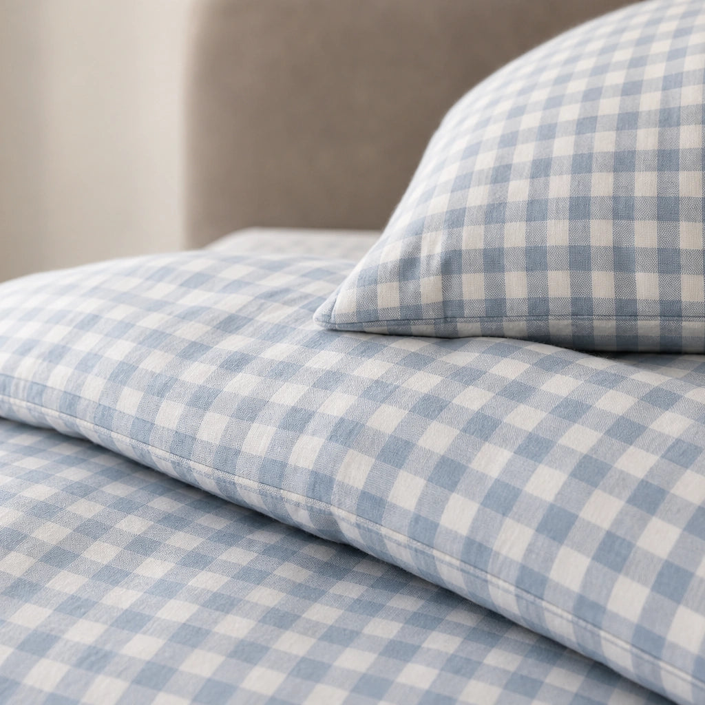 Washed Cotton Plaid Bedding Set – 3 or 4 Pieces